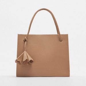 NEW Zara Embellished Tote Bag in Nude Tan